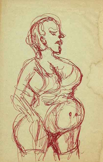 Felipe Diez Sada  -  Femme nue  -  Stylo bille sur papier 13,5 x 21 cm   