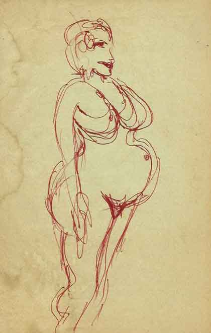 Felipe Diez Sada  -  Femme nue  -  Stylo bille sur papier 13,5 x 21 cm   
