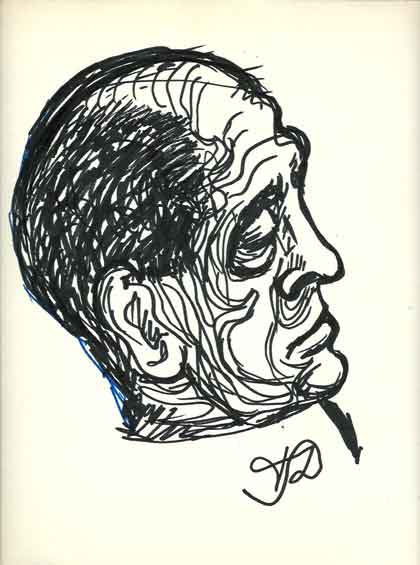 Felipe Diez Sada  - Frederico Garcia Lorca  -  Feutre noir et bleu sur papier à dessin 24,5 x 30 cm  